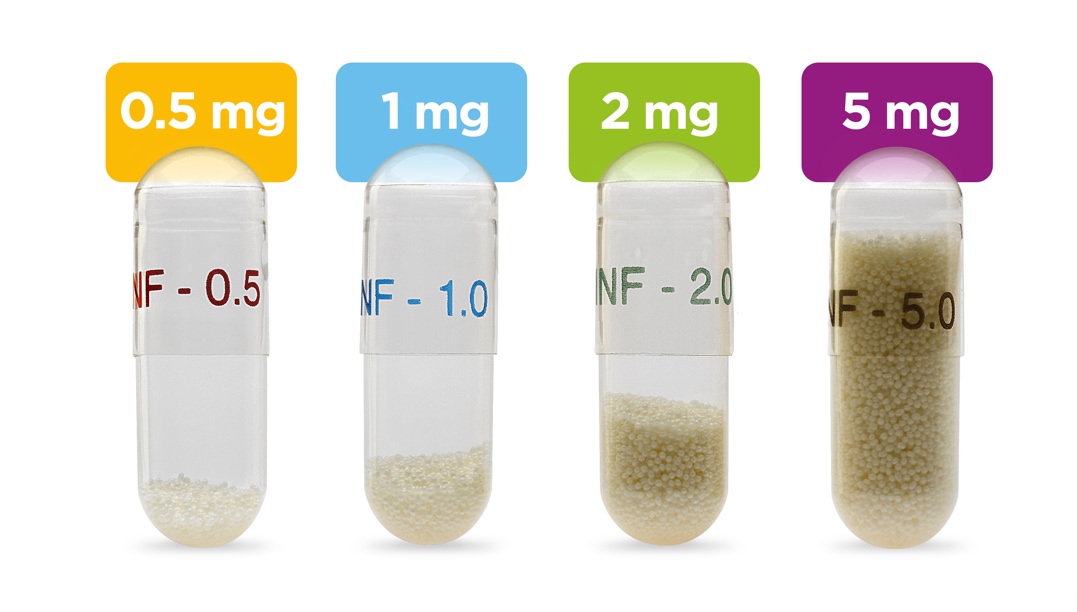 0.5 mg, 1 mg, 2 mg, and 5 mg are the four low-dose strengths of Alkindi Sprinkle.